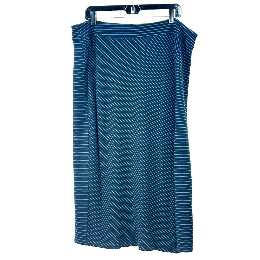 J Jill Wearever Womens Midi Black Blue Striped Pull On Skirt Slit Sz XL 1260E4 - Picture 3 of 11